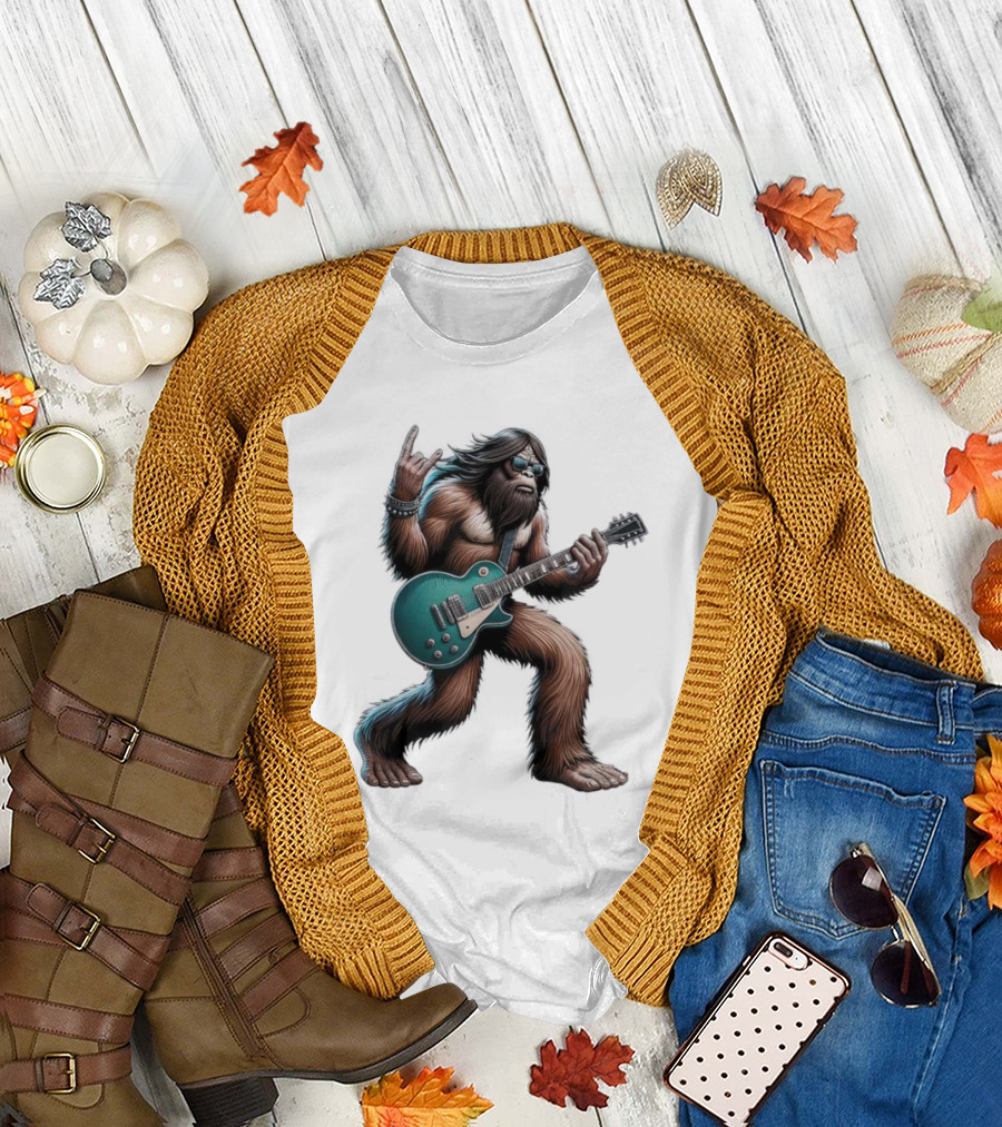 Bigfoot Rocking Out with Electric Guitar T-Shirt