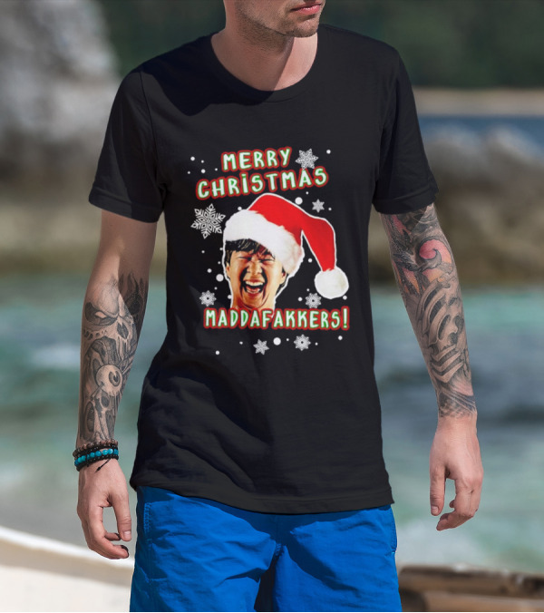 Merry Christmas Maddafakkers Ken Jeong Santa Hat Snowflakes T-Shirt