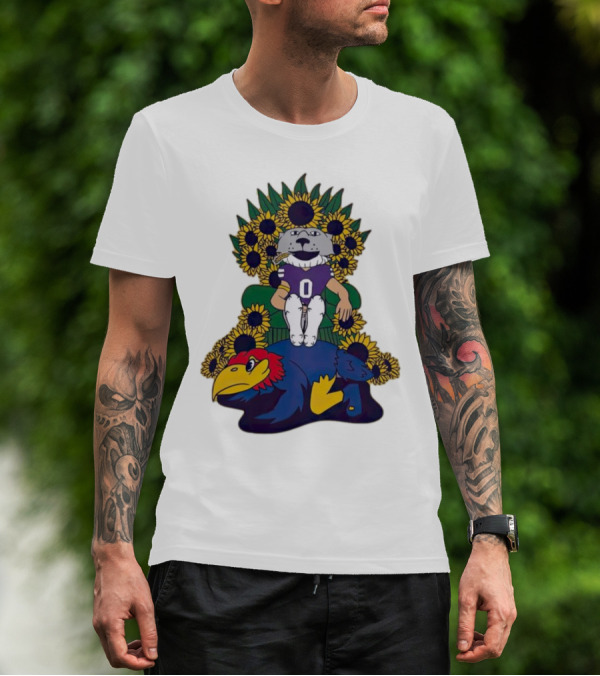 Kansas State Wildcats Mascot Sunflowers Throne With Kansas Jayhawks T-Shirt