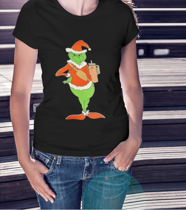 Grinch Santa Stanley Christmas Holiday Cheer Scene T-Shirt