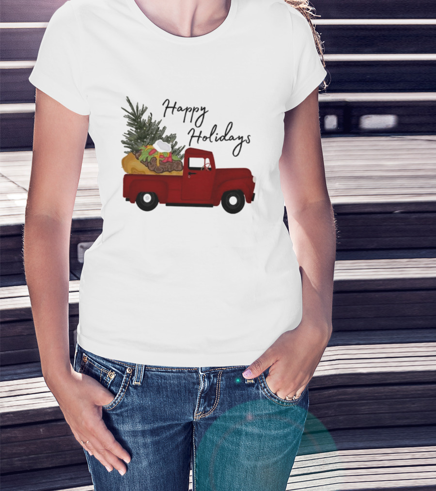 Happy Holidays Red Truck With Taco And Tree T-Shirt