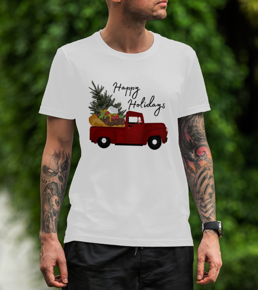 Happy Holidays Red Truck With Taco And Tree T-Shirt