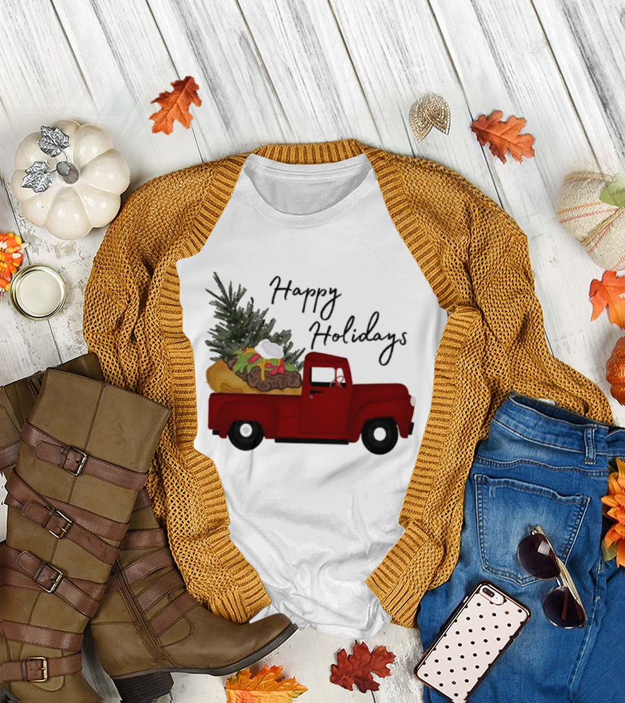 Happy Holidays Red Truck with Taco and Tree T-Shirt