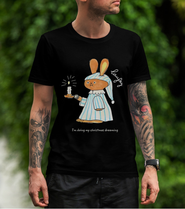 Laufey Bunny In Pajamas Holding Candle I'm Doing My Christmas Dreaming T-Shirt
