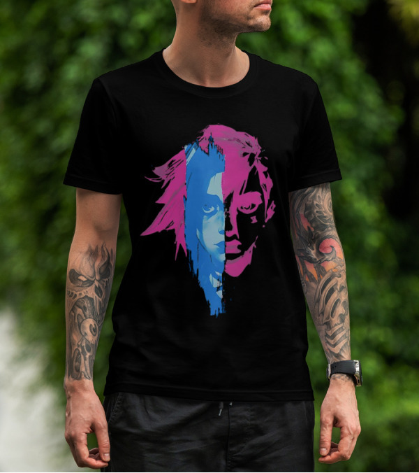 Arcane Vi And Jinx Split Face Blue And Pink T-Shirt