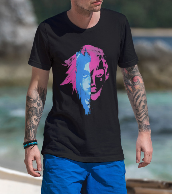 Arcane Vi And Jinx Split Face Blue And Pink T-Shirt