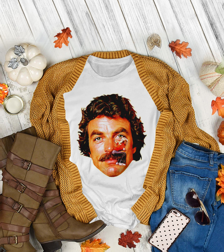 Tom Selleck Mustache Ride Head Portrait with Man T-Shirt