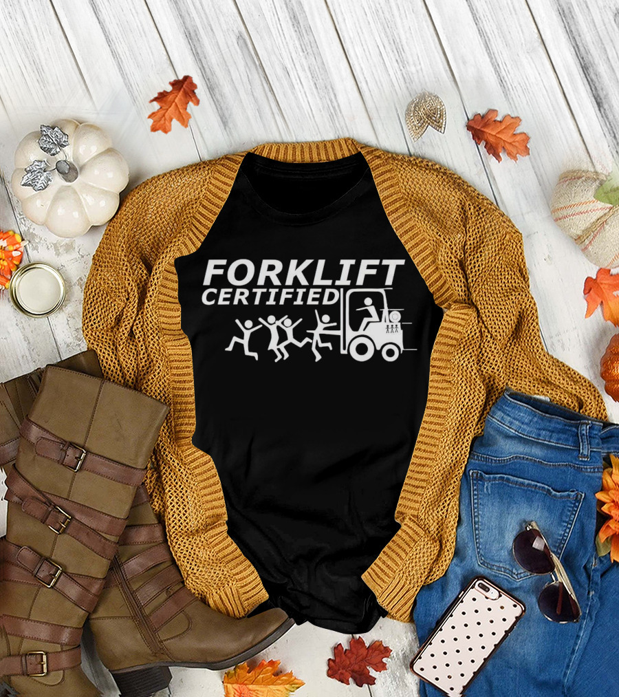 Forklift Certified Humor Stick Figures Running from Forklift T-Shirt