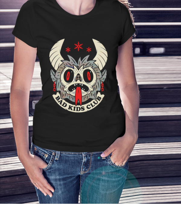 Krampus Bad Kids Club Demon Mask With Horns And Red Eyes T-Shirt
