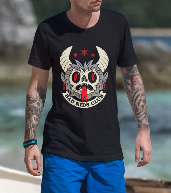 Krampus Bad Kids Club Demon Mask With Horns And Red Eyes T-Shirt