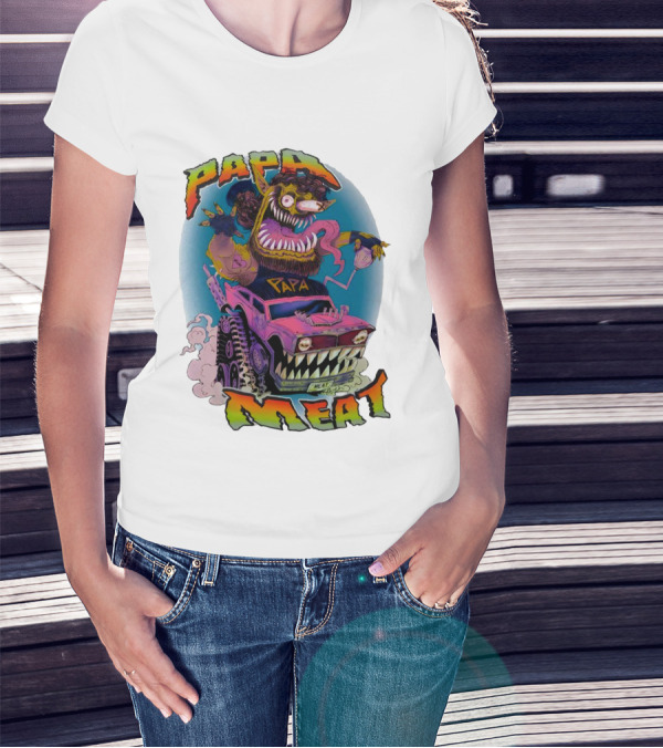 PAPA MEAT Monster Truck Cartoon Art Style Vintage Retro T-Shirt
