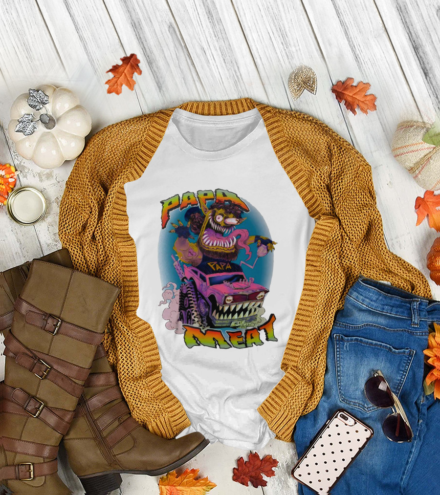 PAPA MEAT Monster Truck Cartoon Art Style Vintage Retro T-Shirt