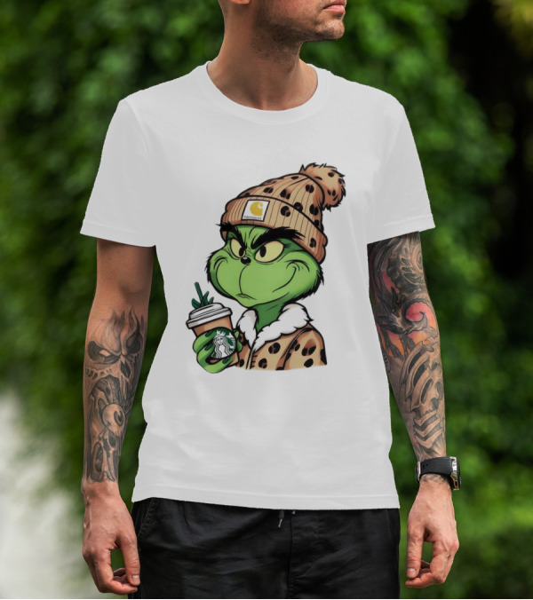 Grinch Boujee Leopard Coffee Cozy Winter T-Shirt