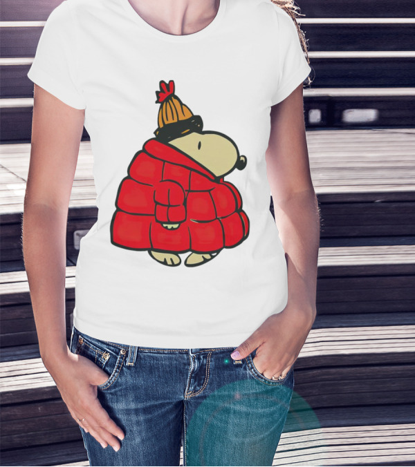 Snopy Puffer Coat Winter Christmas Beanie T-Shirt