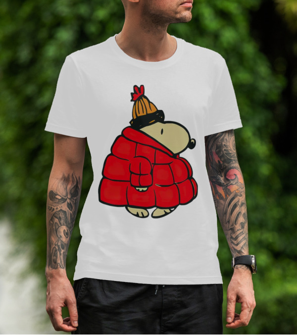 Snopy Puffer Coat Winter Christmas Beanie T-Shirt