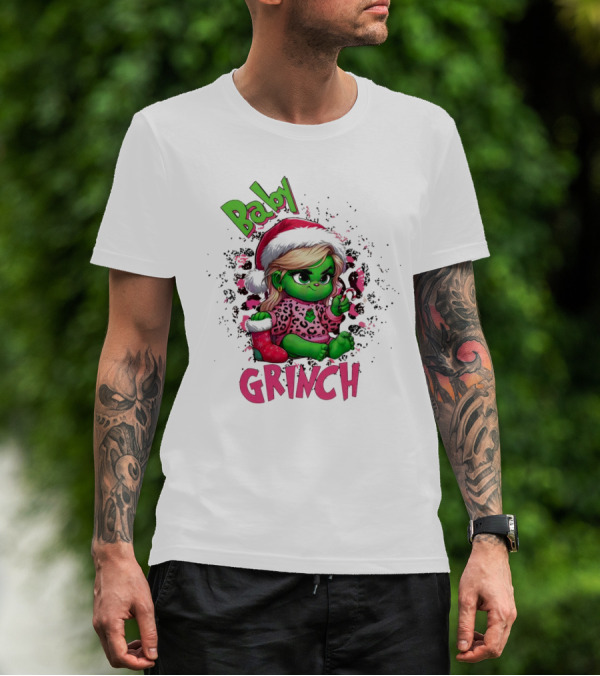 Baby Grinch Pink Leopard Christmas T-Shirt