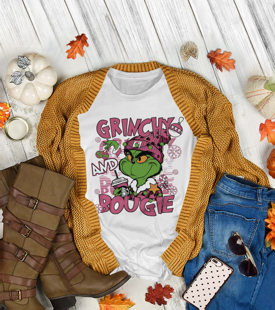 Grinchy and Bougie Pink Christmas Holiday T-Shirt