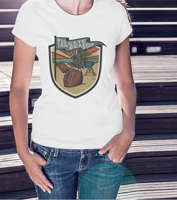 Tailgate Season Vapor Football Pineapple Grill Beach Scene T-Shirt