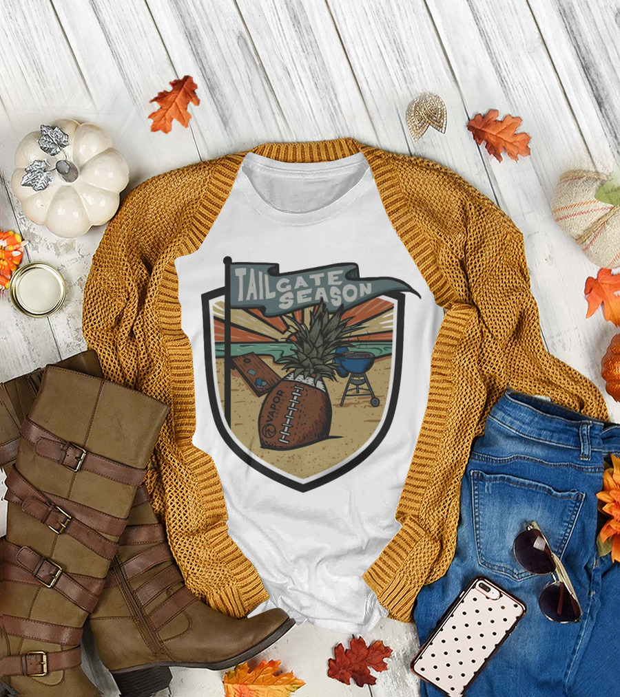 Tailgate Season Vapor Football Pineapple Grill Beach Scene T-Shirt