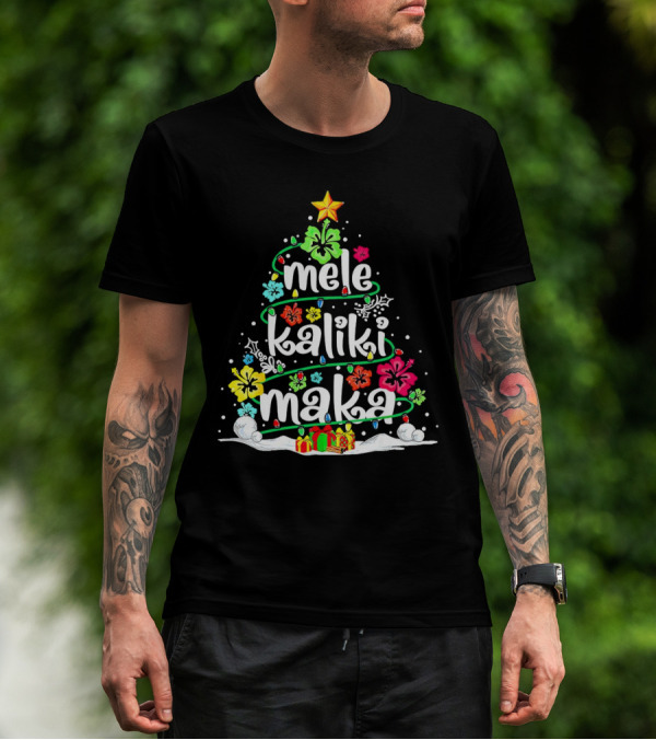 Mele Kalikimaka Christmas Tree With Flowers And Gifts T-Shirt