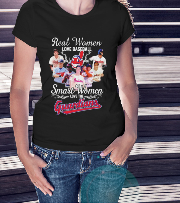 Real Women Love Baseball Smart Women Love Cleveland Guardians T-Shirt