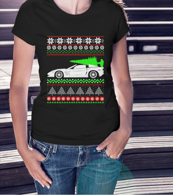 Corvette C6 Ugly Christmas Sweater Car And Tree T-Shirt