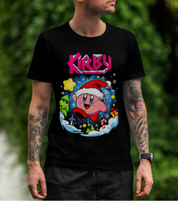Kirby Holiday Snow Adventure With Kreator Style Santa Hat And Winter Delights T-Shirt