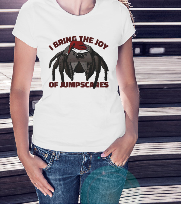 I Bring The Joy Of Jumpscares Christmas Spider With Santa Hat T-Shirt
