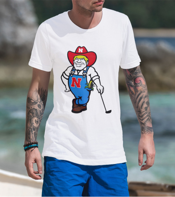 Nebraska Huskers Herbie Husker Iconic Corn Golf Character T-Shirt