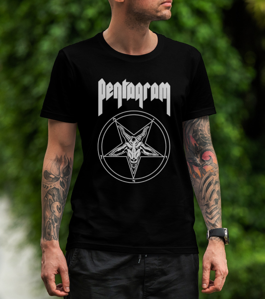 Pentagram Relentless Goat Head Symbol In Circle T-Shirt