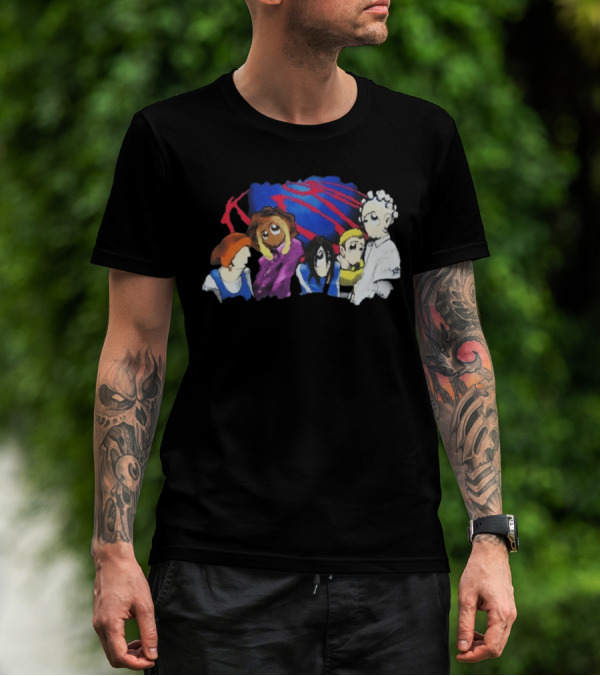 Rare Vintage 1998 Korn Cartoon Characters With Bold Red And Blue Elements T-Shirt
