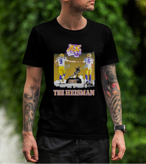The Heisman LSU Tigers Burrow Daniels Tiger Head Football Trophy T-Shirt