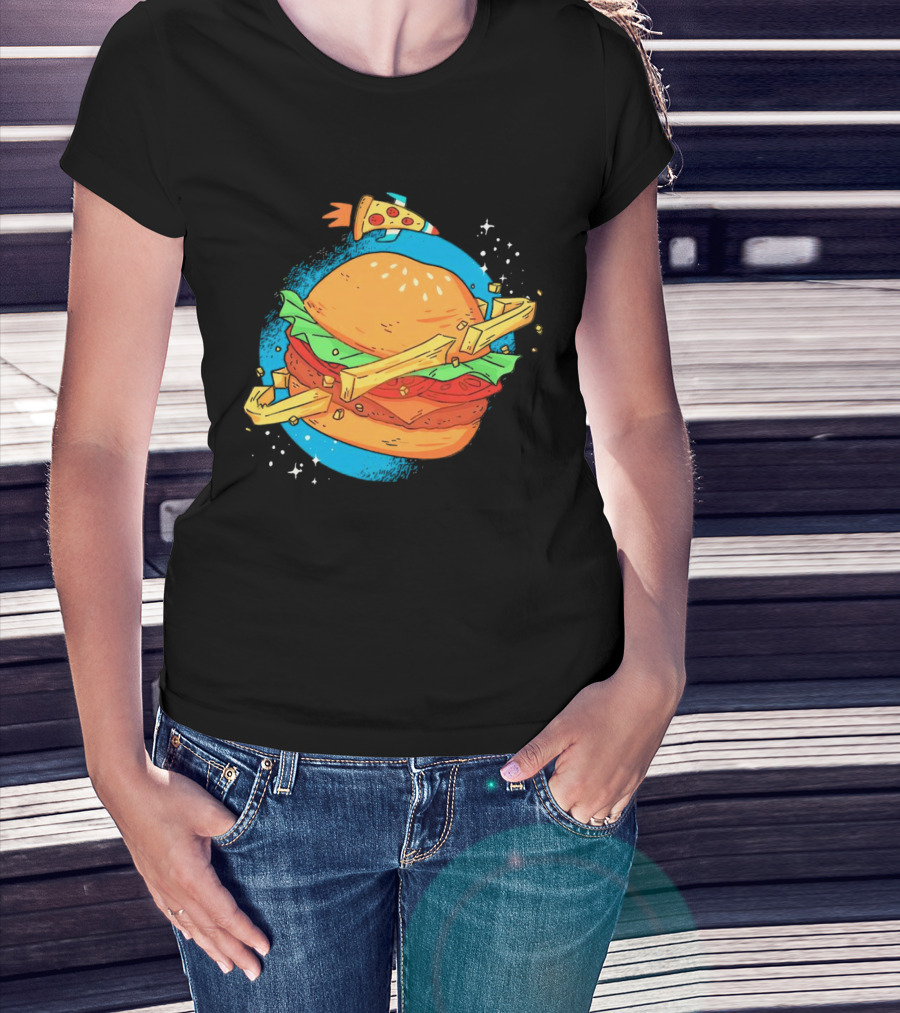 Burger Planet Cosmic Fries Pizza Rocket T-Shirt