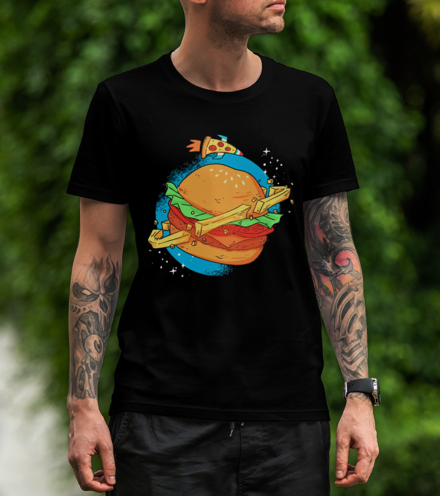 Burger Planet Cosmic Fries Pizza Rocket T-Shirt