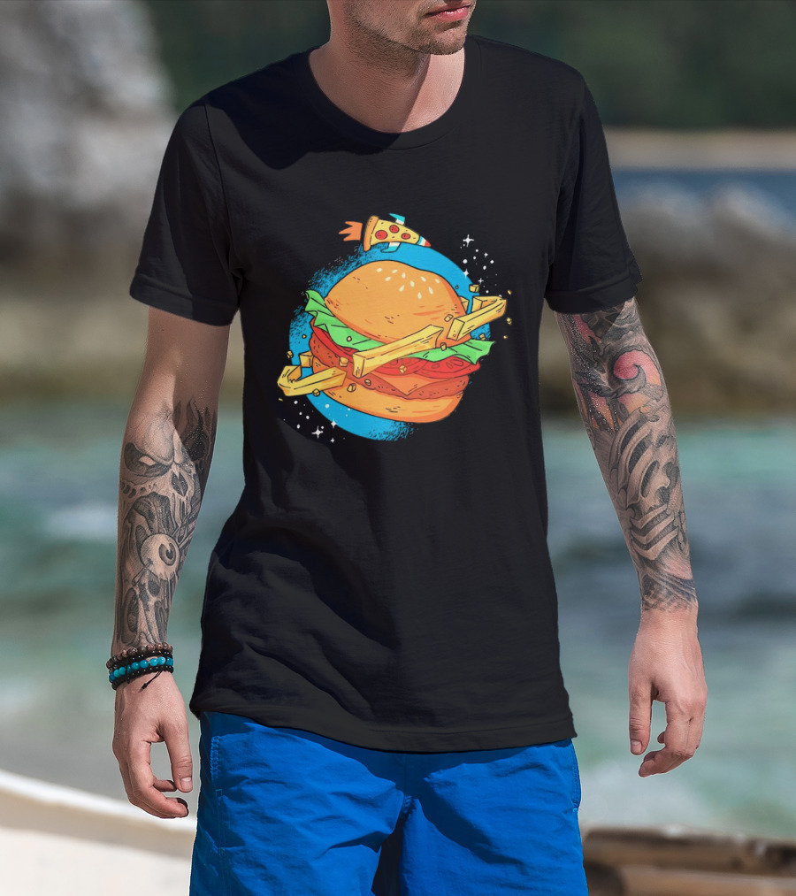 Burger Planet Cosmic Fries Pizza Rocket T-Shirt