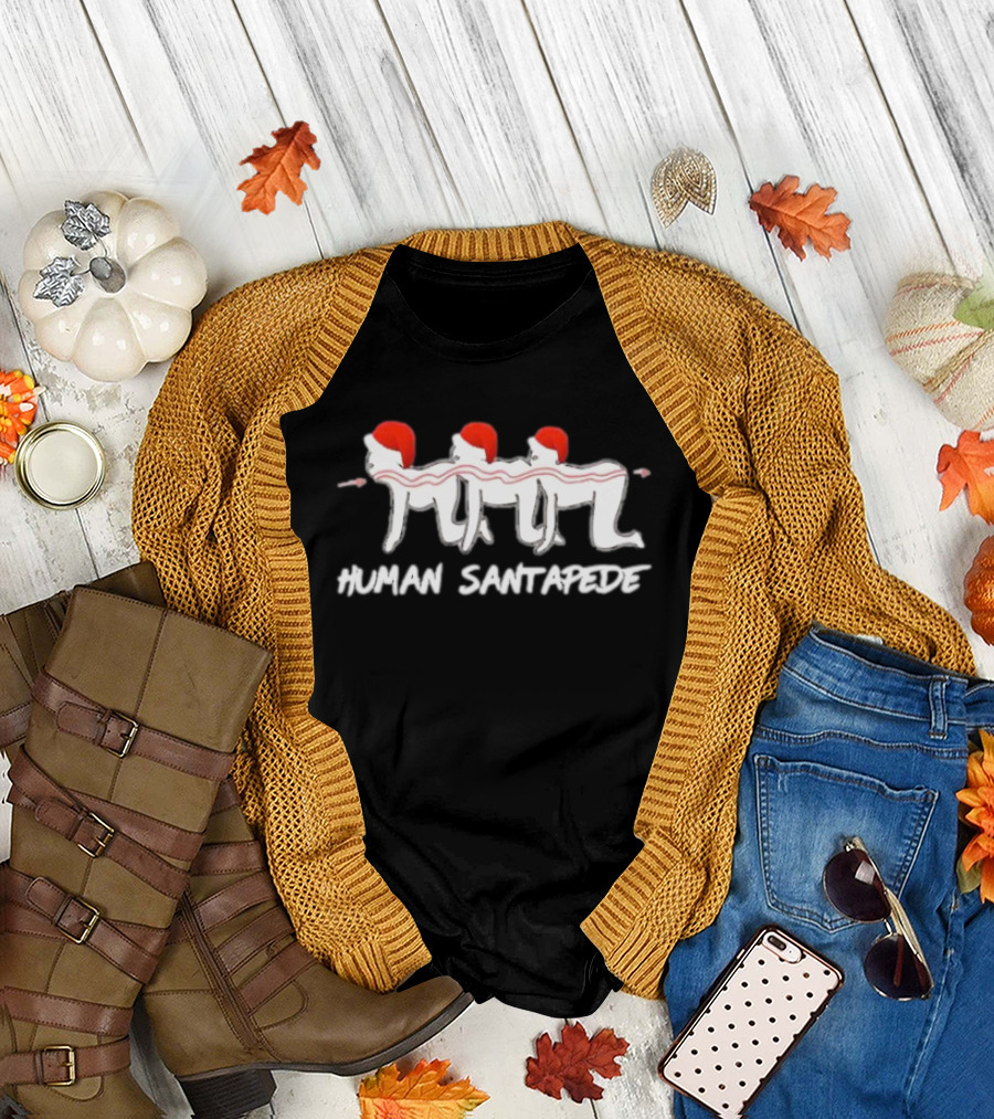 Human Santapede Santa Hats Christmas Humor T-Shirt