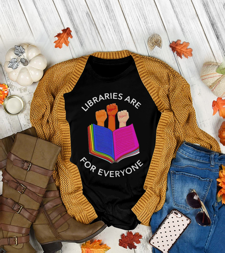 Libraries Are For Everyone Diverse Unity Open Book Fists T-Shirt