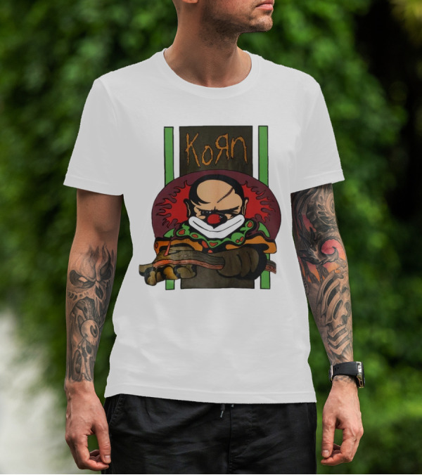 Korn Clown Vintage Evil Clown With Red Nose And Stitched Head T-Shirt