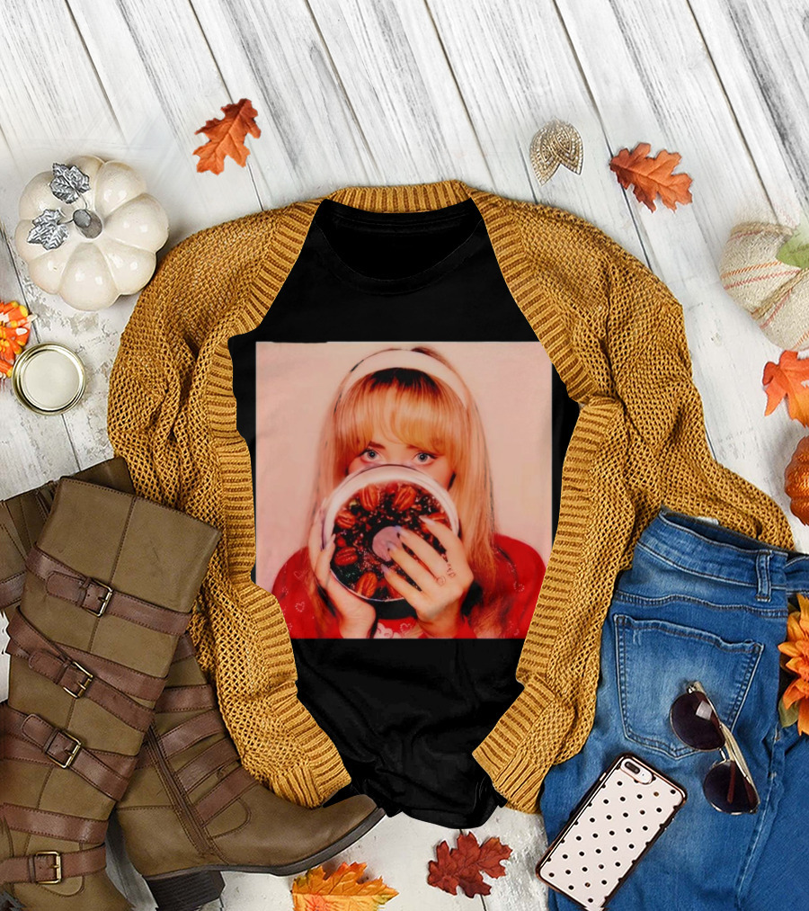 Sabrina Carpenter Holding Fruitcake with Pecans and Heart T-Shirt