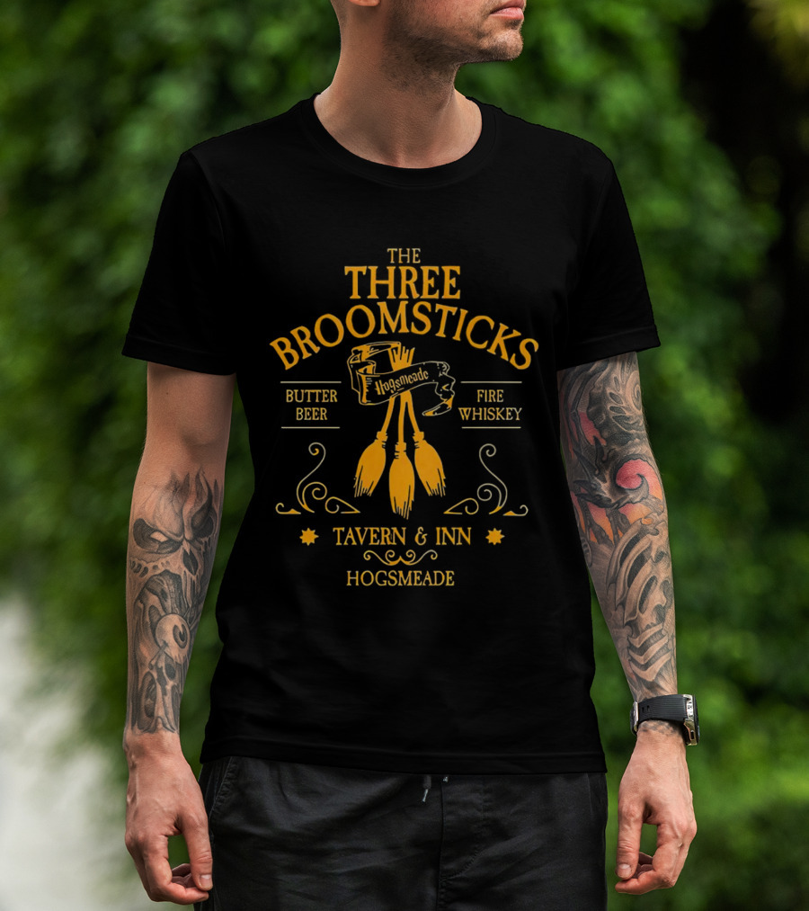 THE THREE BROOMSTICKS HOGSMEADE TAVERN And INN BUTTER BEER FIRE WHISKEY T-Shirt