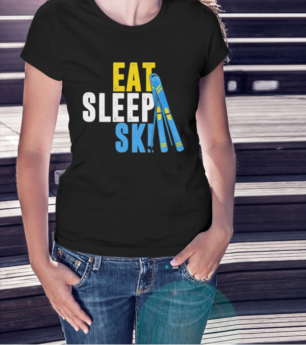 Eat Sleep Ski Skiing Ski Poles T-Shirt