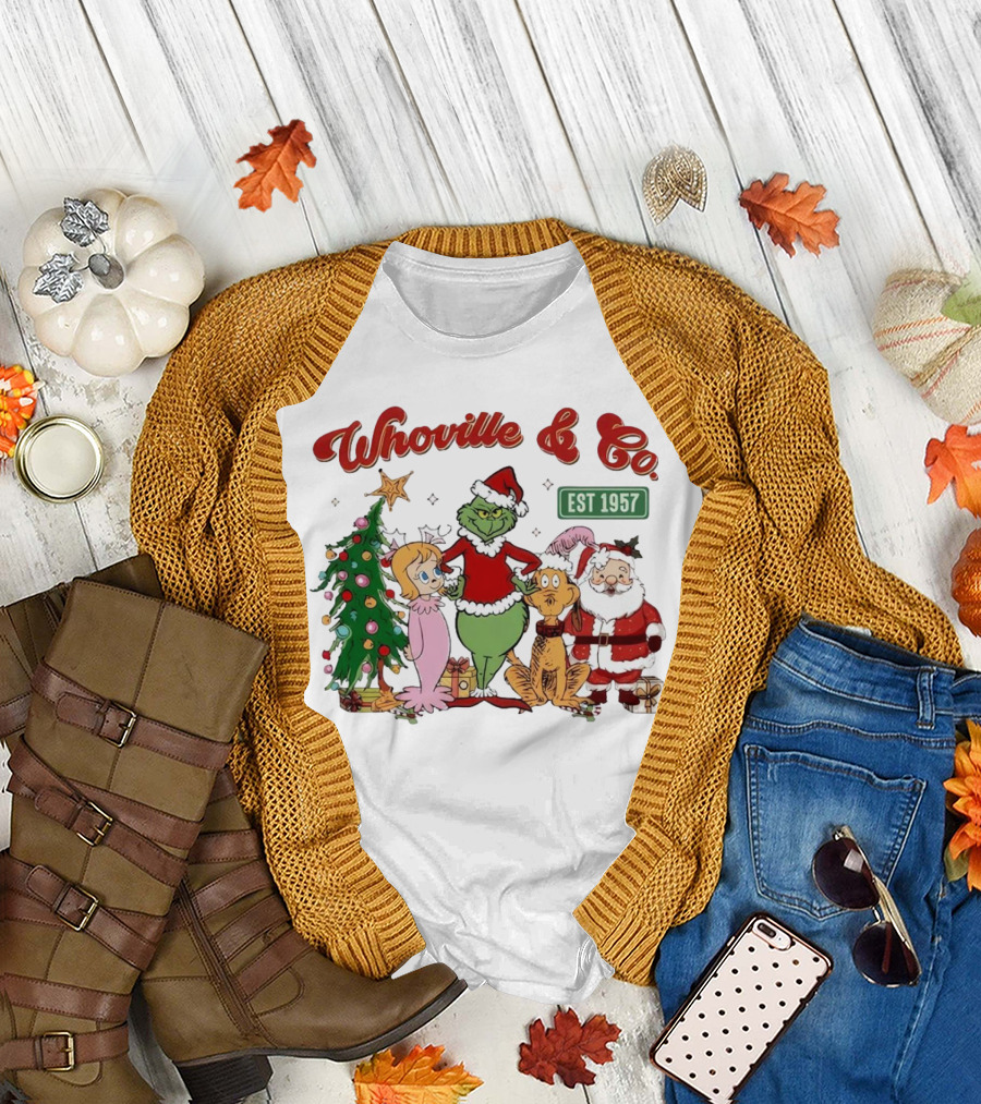 Whoville and Co Est 1957 Grinch Santa Max Cindy-Lou Christmas Tree T-Shirt
