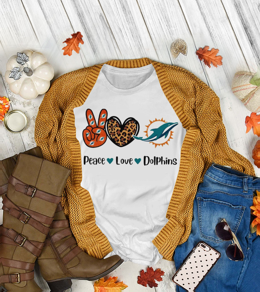 Peace Love Dolphins Miami Dolphins Football T-Shirt