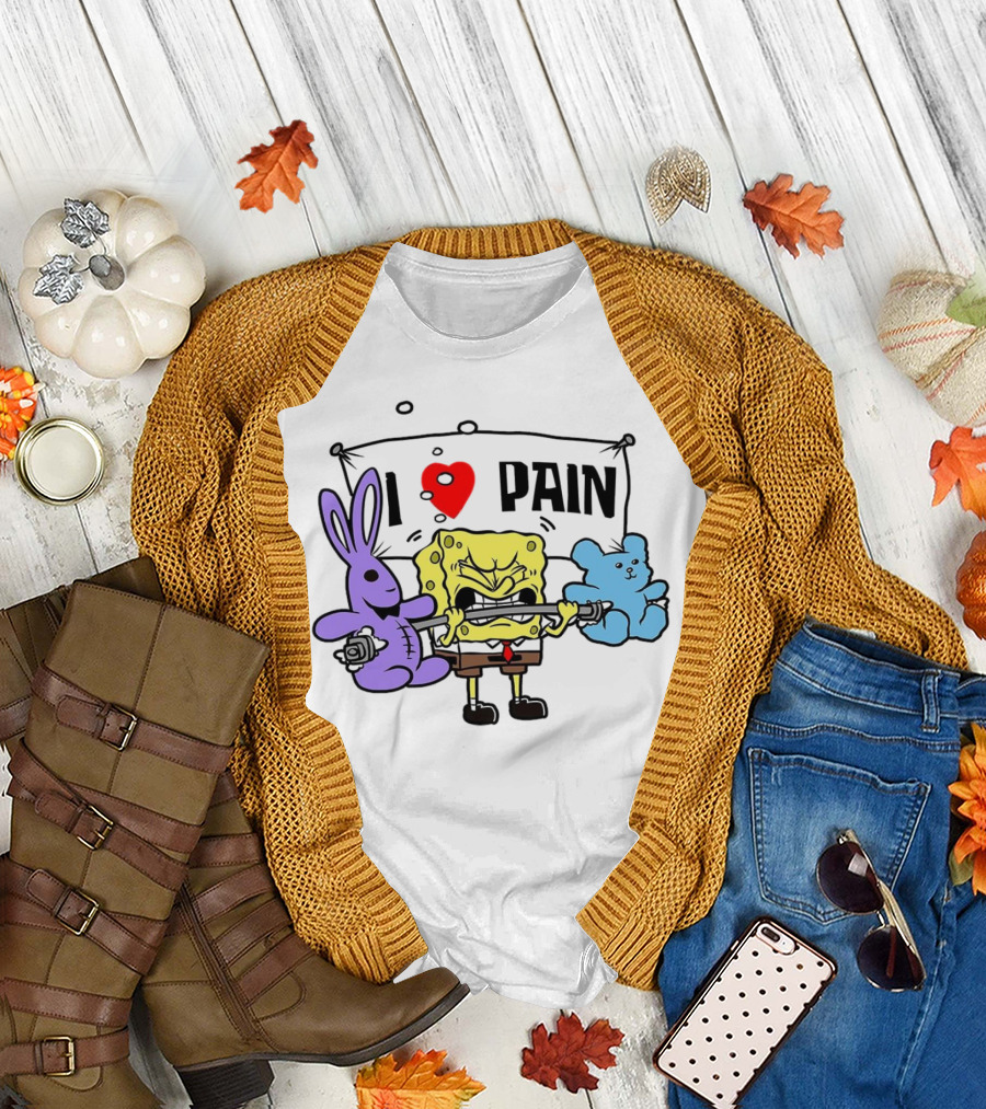 SpongeBob I Love Pain Weightlifting with Purple Bunny and Blue Bear T-Shirt