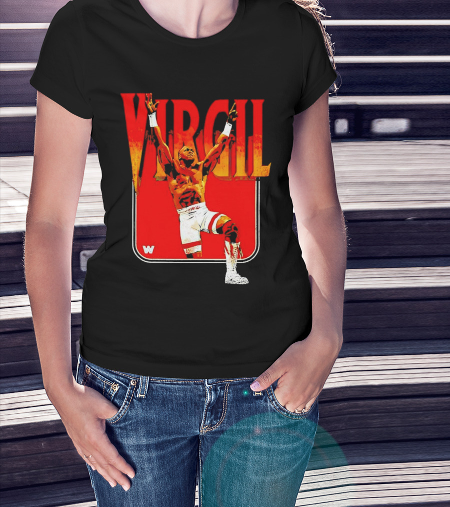 Virgil Wrestling Iconic Pose With Red Background And White Boots T-Shirt