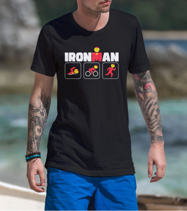 IRON MAN Triathlon Swim Bike Run Emoji Icons T-Shirt