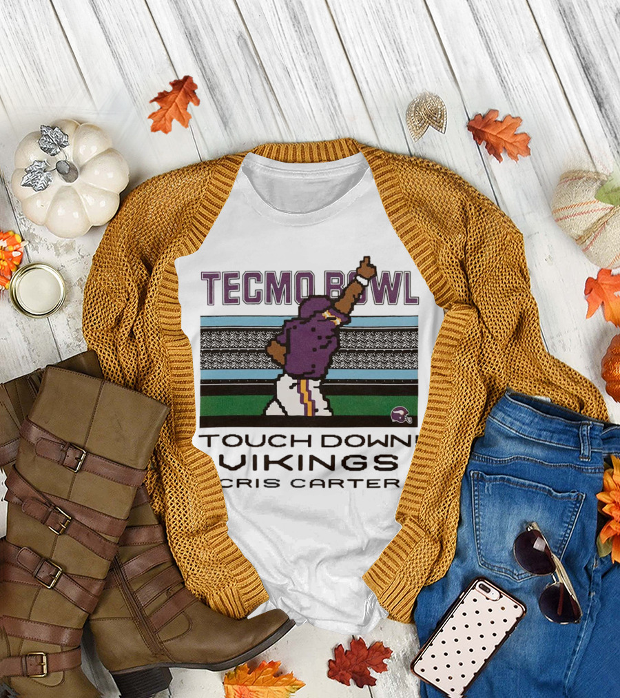 Tecmo Bowl Touch Down Vikings Cris Carter Retro Pixel T-Shirt