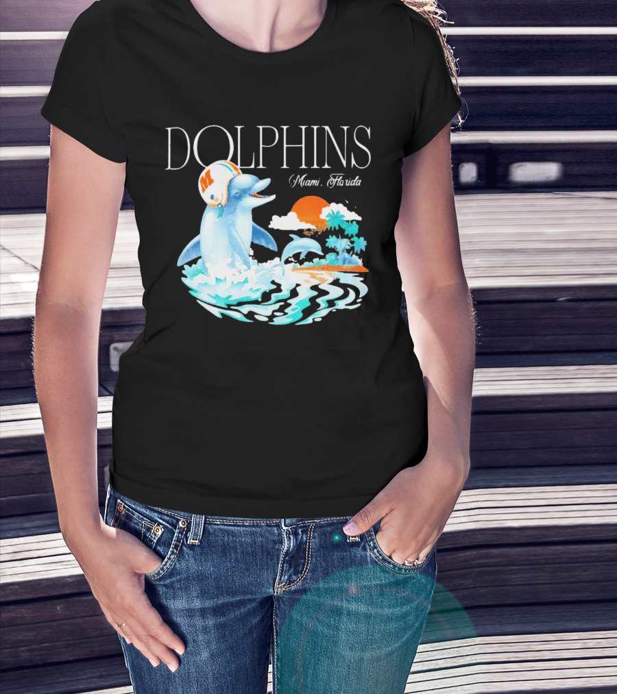 Miami Dolphins Florida Palm Sunset Retro Wave T-Shirt