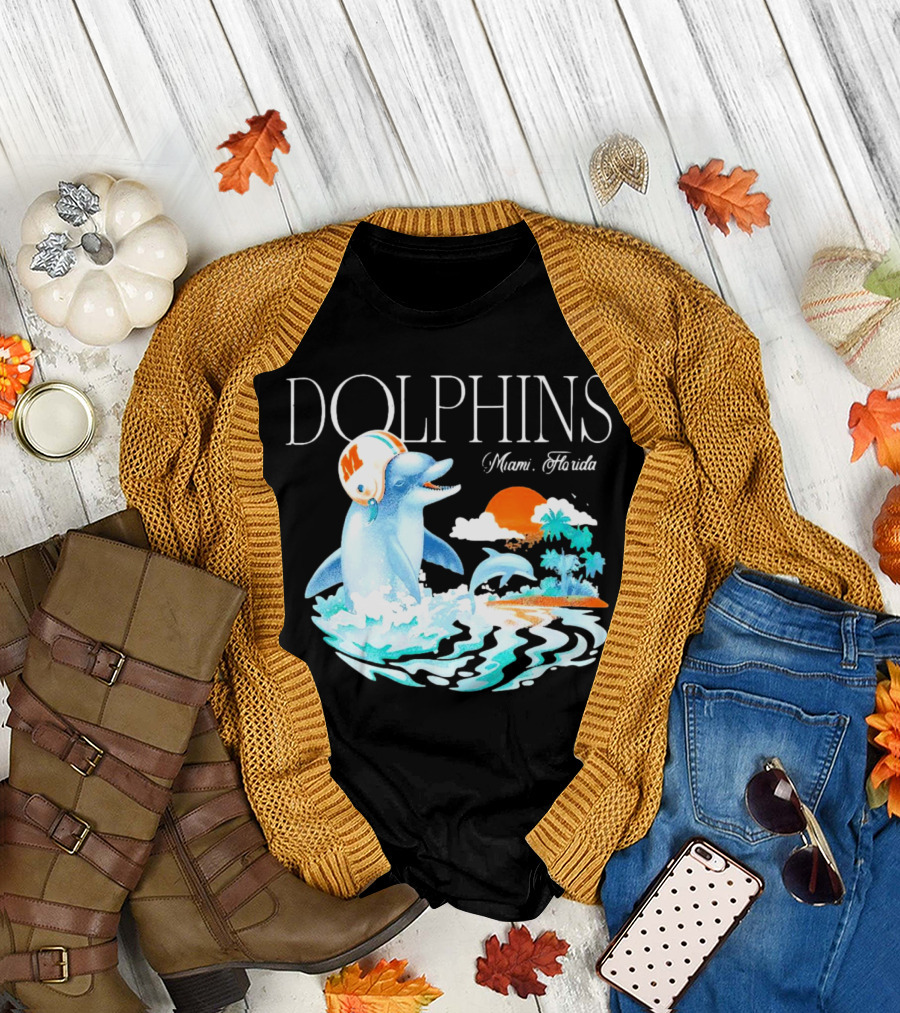 Miami Dolphins Florida Palm Sunset Retro Wave T-Shirt