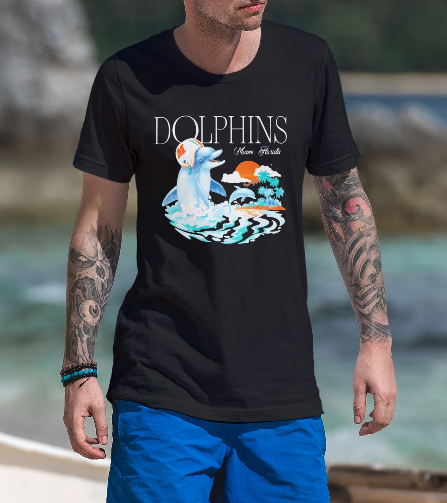 Miami Dolphins Florida Palm Sunset Retro Wave T-Shirt